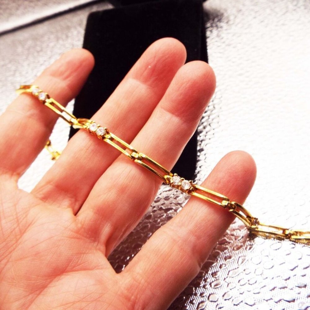 ESTATE GOLD CLAD STERLING SILVER WITH CRYSTALS BRACELET 12